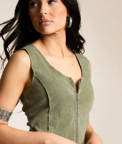 Gilded Intent Raw Edge Washed Tank Top Four Leaf Clover Hot