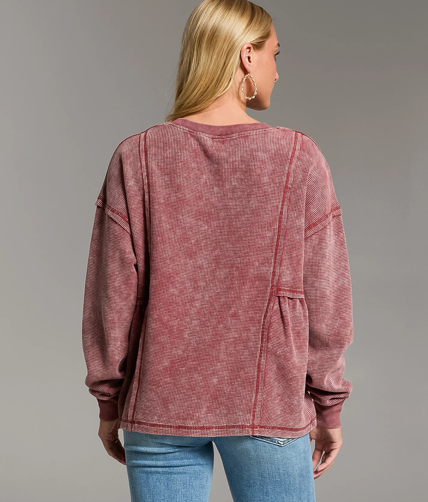Tops | BKE Raw Edge Washed Thermal Spiced Apple