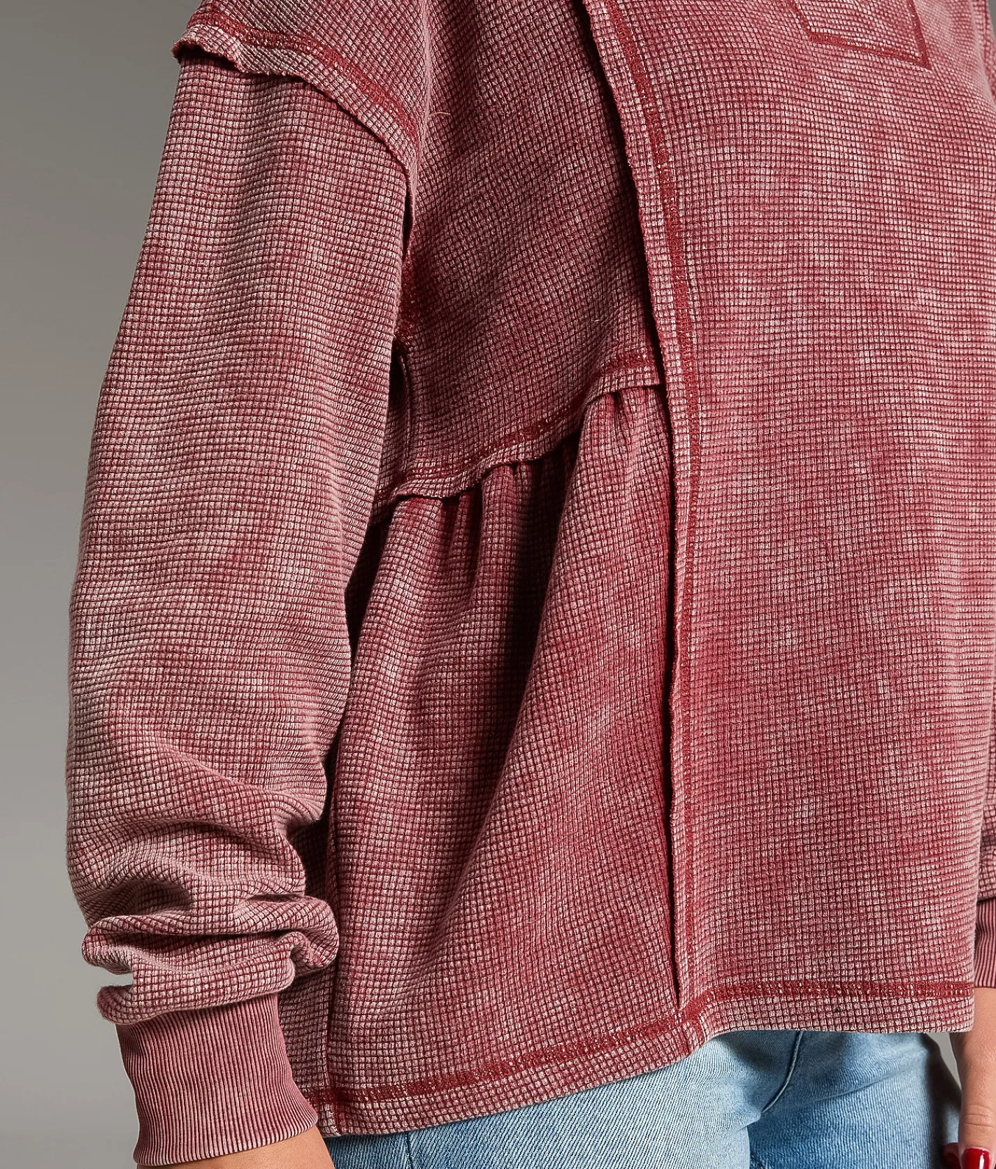 Tops | BKE Raw Edge Washed Thermal Spiced Apple