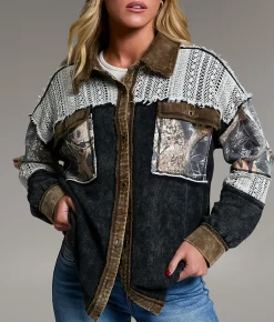 BKE Raw Edge Washed Thermal Oversized Shacket Multi Sale