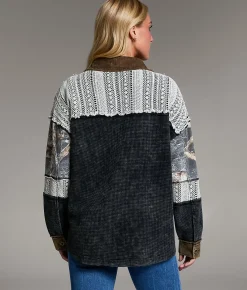 BKE Raw Edge Washed Thermal Oversized Shacket Multi Sale