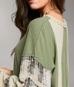 Tops | BKE Raw Edge Washed Top Cream Sage