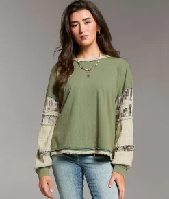 Tops | BKE Raw Edge Washed Top Cream Sage