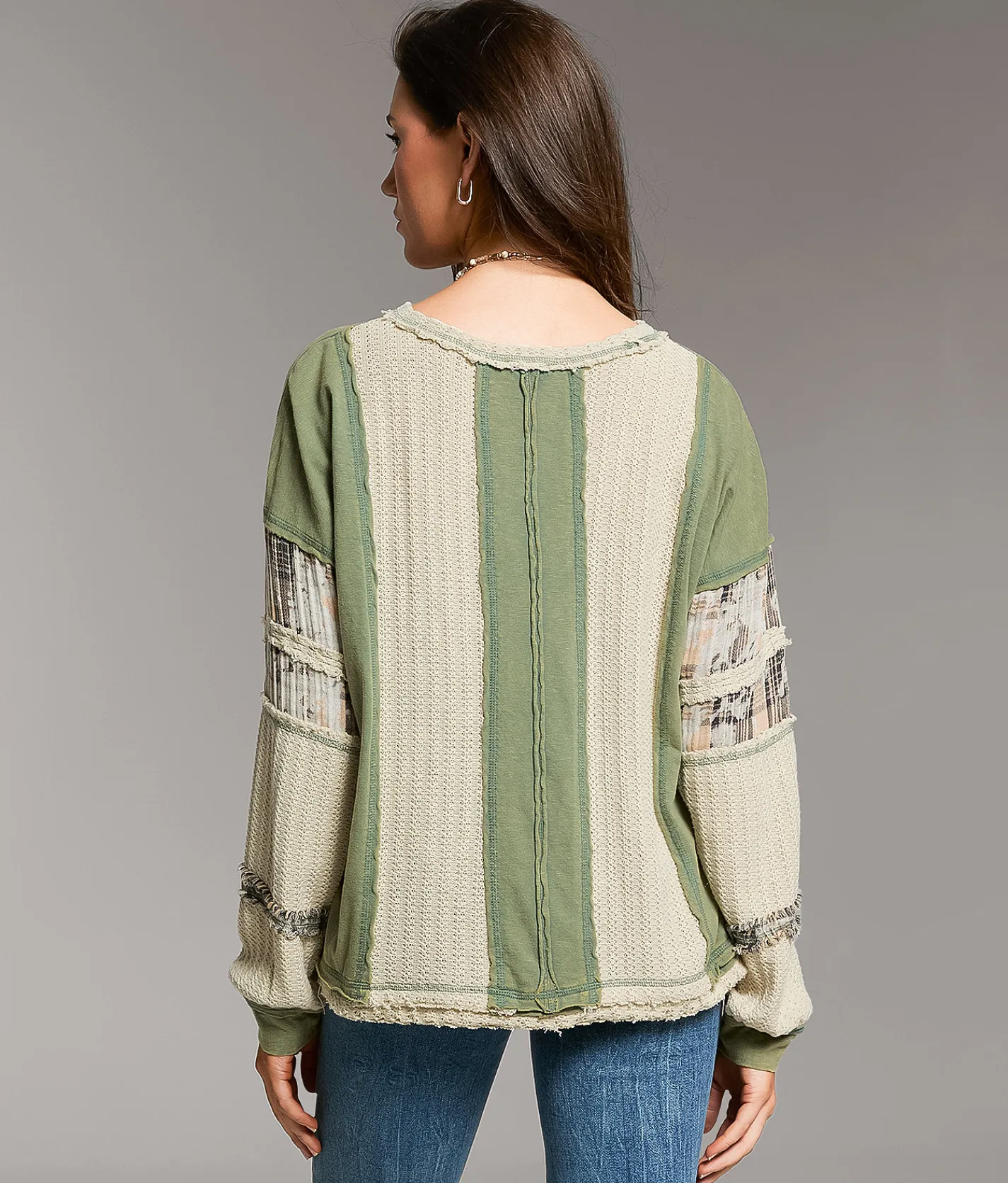 Tops | BKE Raw Edge Washed Top Cream Sage