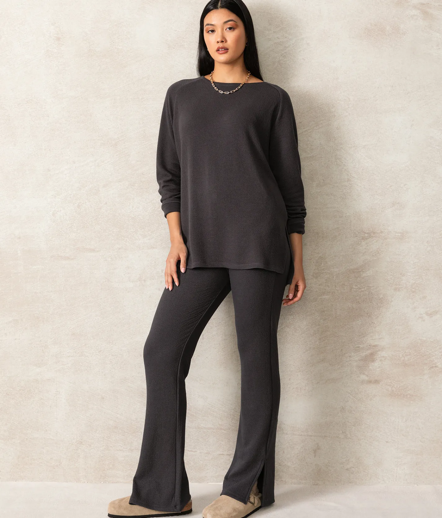 Bottoms|Activewear | Buckle Black Raya Split Flare Pant Charcoal