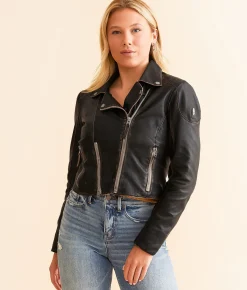 Mauritius Reanon Cropped Leather Jacket Vintage Black Online