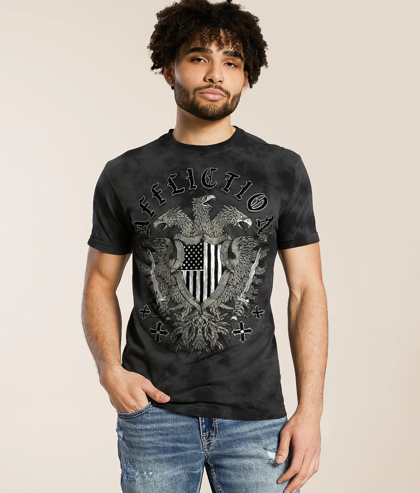 Graphic T-Shirts | Affliction Rebel Instinct T-Shirt Char Blk Lava Wash