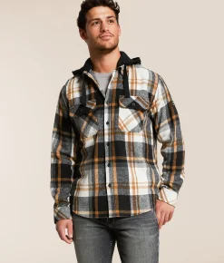 Tops | Howitzer Rebellion Flannel Hooded Shirt Cream Brown Grey Black
