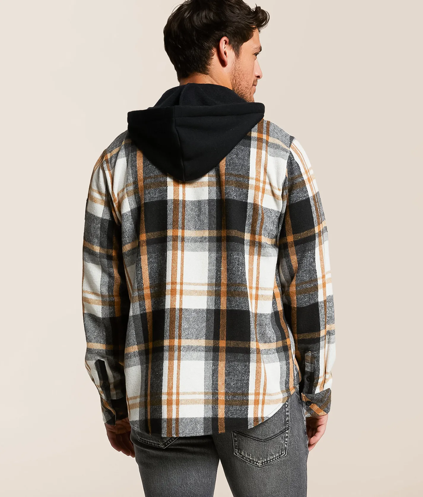 Tops | Howitzer Rebellion Flannel Hooded Shirt Cream Brown Grey Black