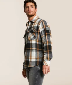 Tops | Howitzer Rebellion Flannel Hooded Shirt Cream Brown Grey Black