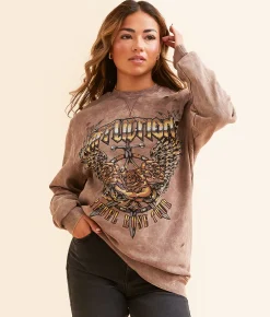 Affliction Rebel Rose Tour Pullover Burgundy Lava Tint Wash