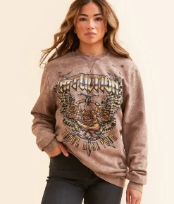 Affliction Rebel Rose Tour Pullover Burgundy Lava Tint Wash