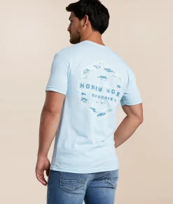 Tops|Graphic T-Shirts | Honey Hole® Redfish Hex T-Shirt Light Blue