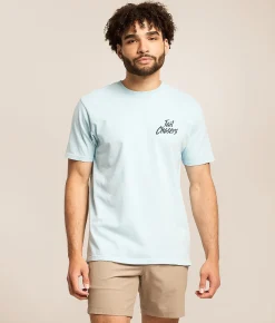 Tops|Graphic T-Shirts | Tail Chasers Club Red White Brew T-Shirt Soft Chambray Pigment Dye
