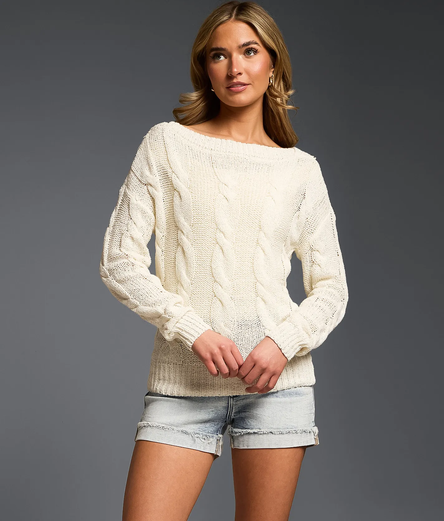 Buckle Black Refined Edit - Cable Knit Sweater Cannoli Cream Best