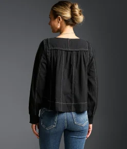 Buckle Black Refined Edit - Contrast Stitched Blouse Black New