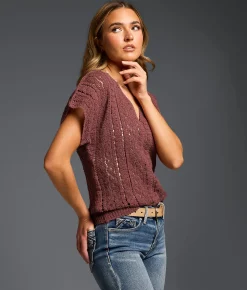 Buckle Black Refined Edit - Crochet Sweater Rose Brown Hot