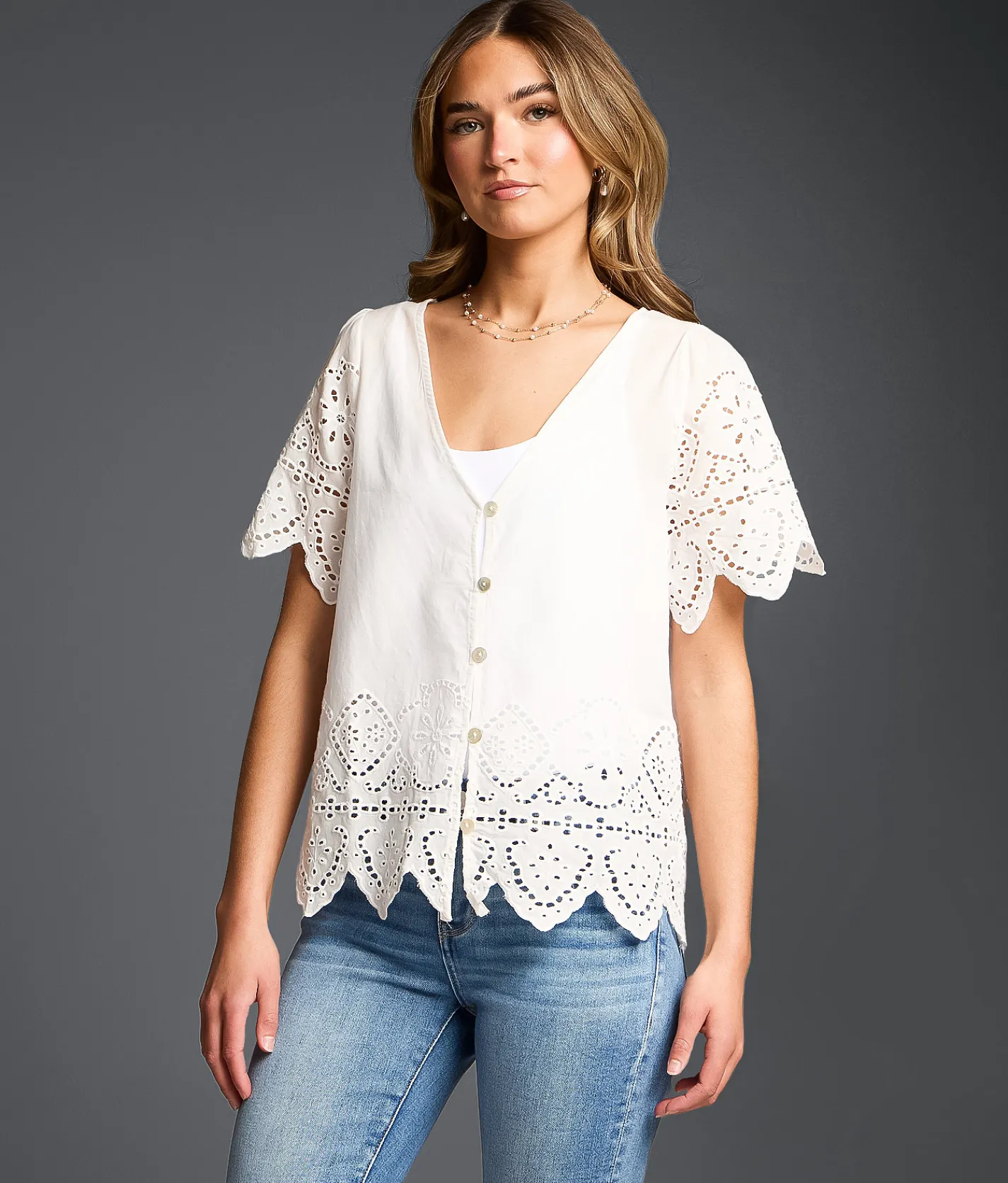 Buckle Black Refined Edit - Embroidered Eyelet Blouse White Clearance