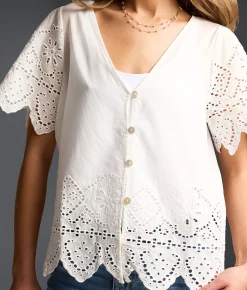 Buckle Black Refined Edit - Embroidered Eyelet Blouse White Clearance