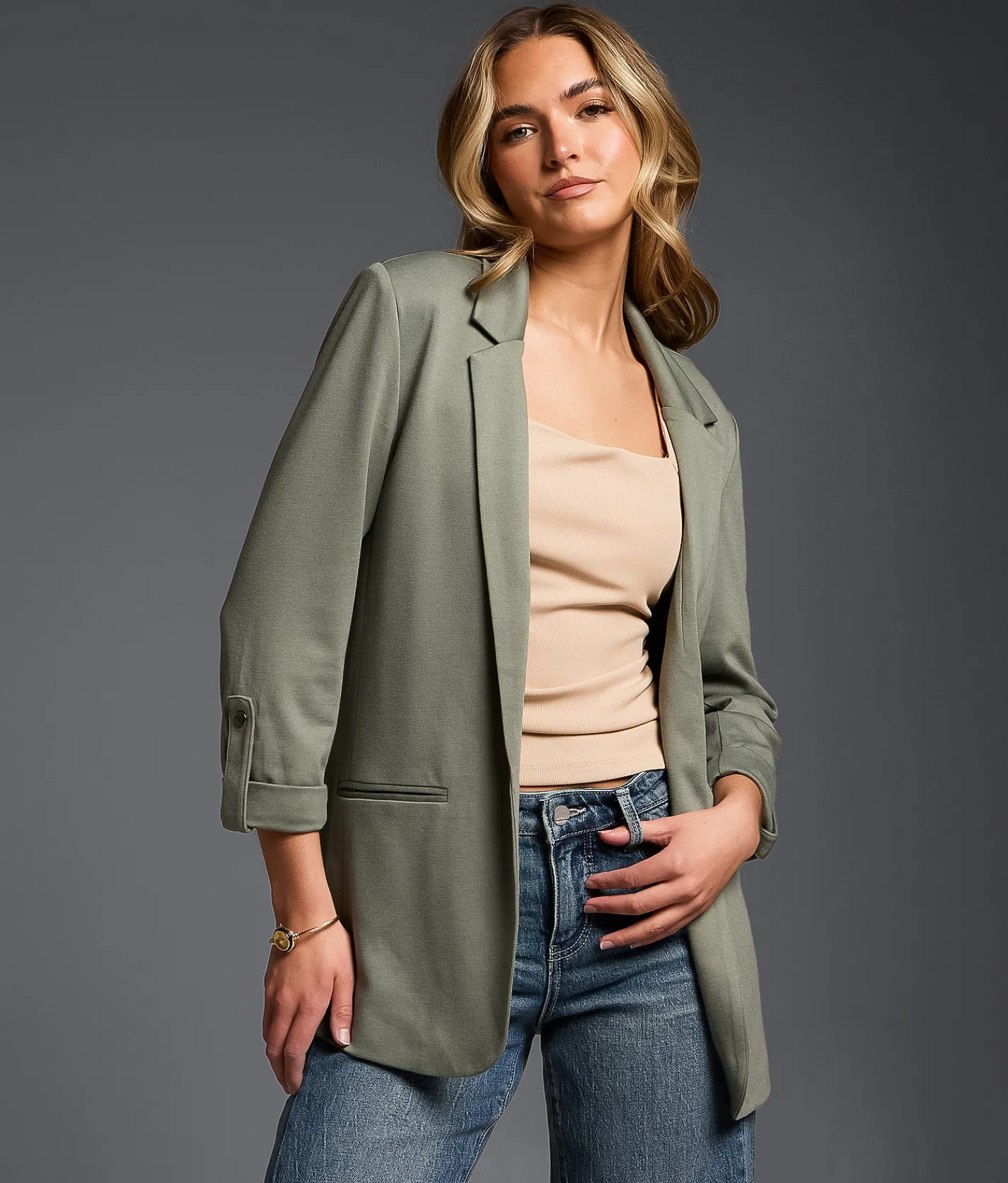 Tops|Coats & Jackets | Buckle Black Refined Edit - Knit Blazer Oatmeal
