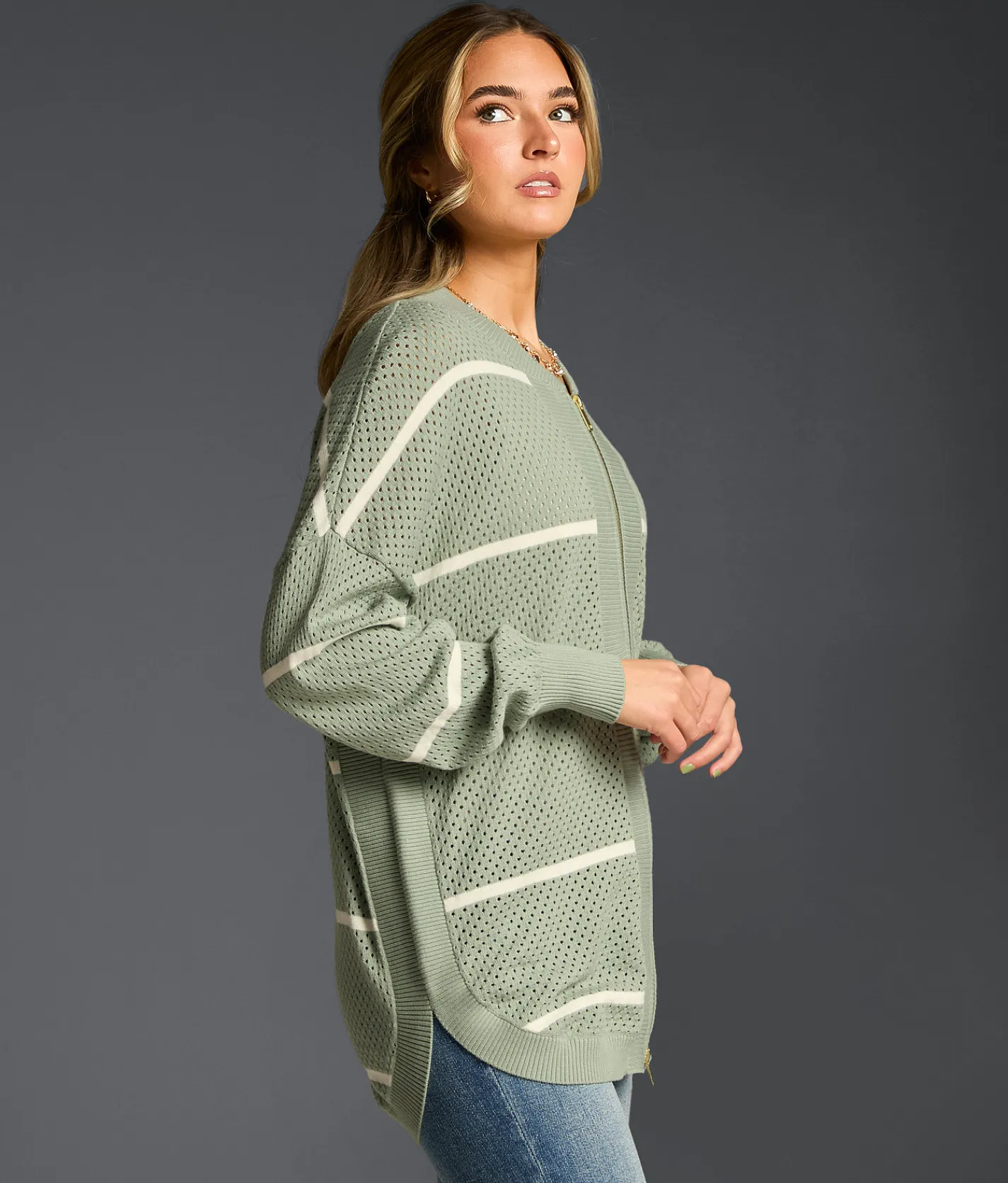 Tops | Buckle Black Refined Edit - Striped Cardigan Sweater Iceberg Green