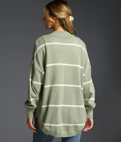 Tops | Buckle Black Refined Edit - Striped Cardigan Sweater Iceberg Green