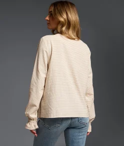 Tops | Buckle Black Refined Edit - Striped Peplum Blouse Brown Cream