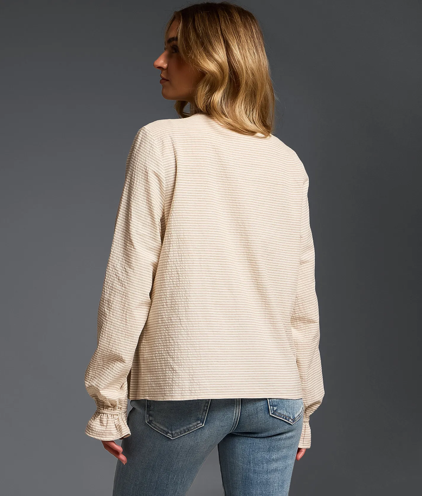 Tops | Buckle Black Refined Edit - Striped Peplum Blouse Brown Cream