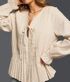 Tops | Buckle Black Refined Edit - Striped Peplum Blouse Brown Cream
