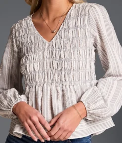 Buckle Black Refined Edit - Striped Peplum Top Flintstone Cream Sale