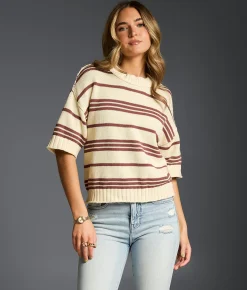 Tops | Buckle Black Refined Edit - Striped Sweater Cream Rose Brown