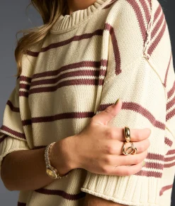 Tops | Buckle Black Refined Edit - Striped Sweater Cream Rose Brown