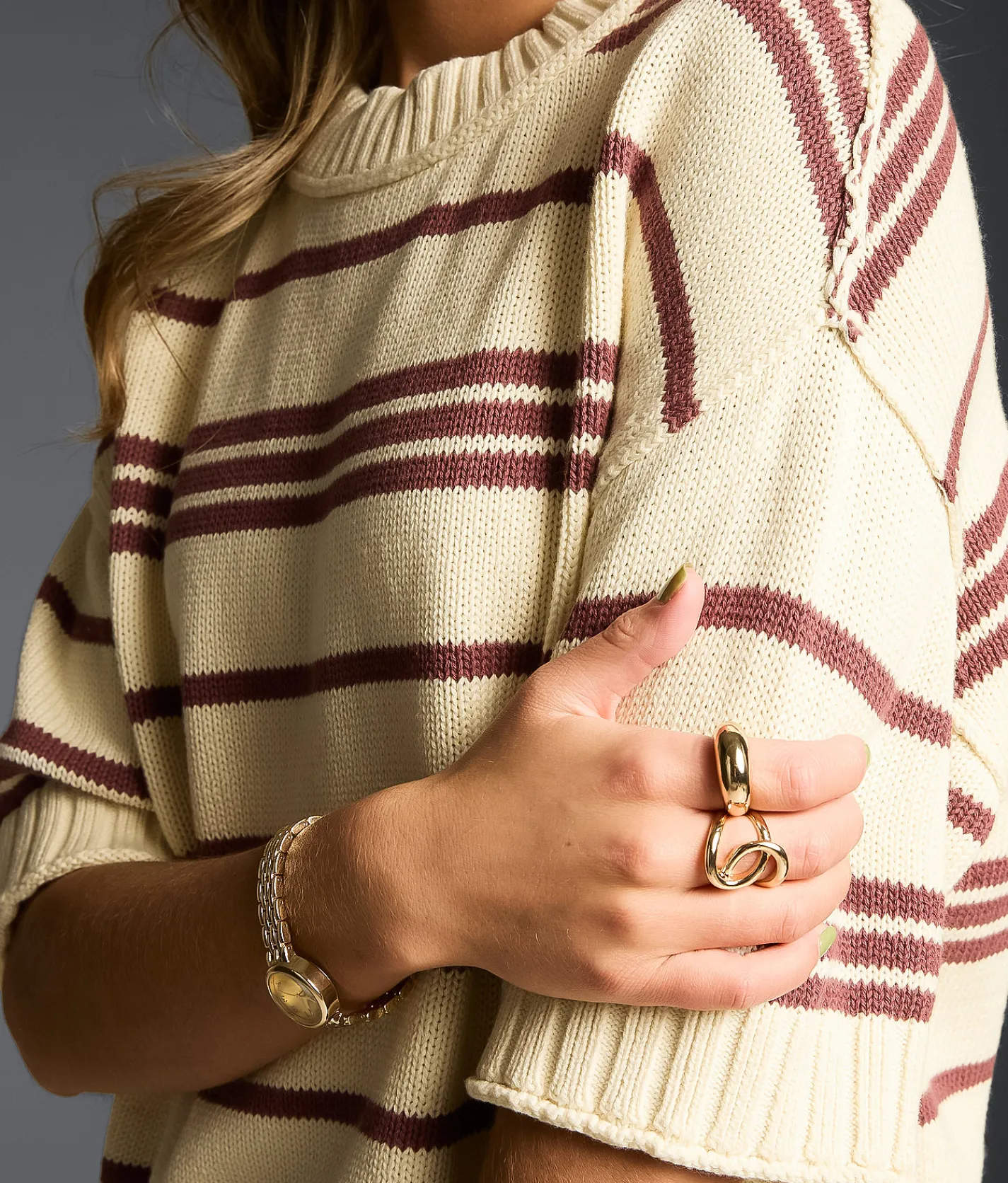 Tops | Buckle Black Refined Edit - Striped Sweater Cream Rose Brown