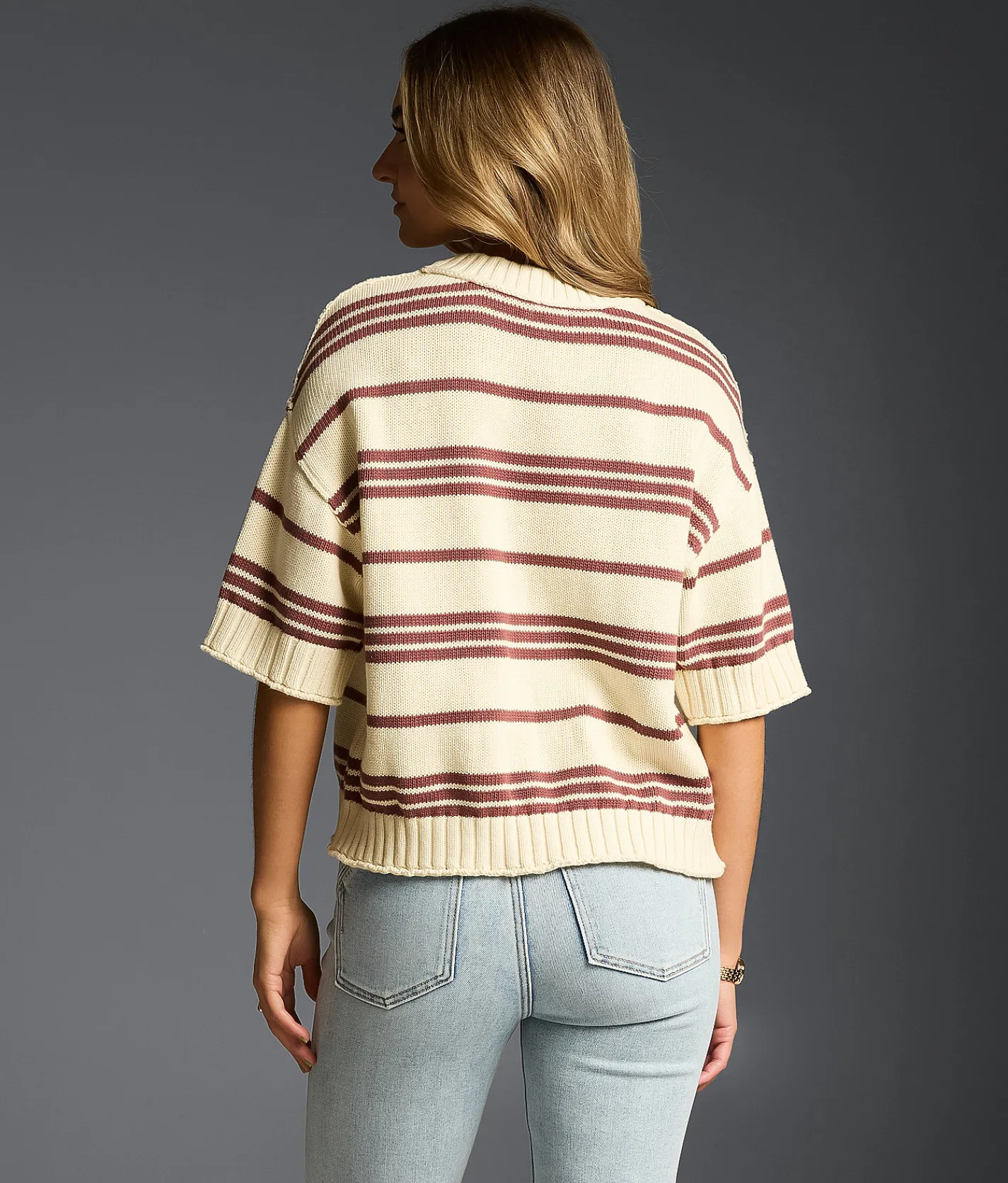 Tops | Buckle Black Refined Edit - Striped Sweater Cream Rose Brown