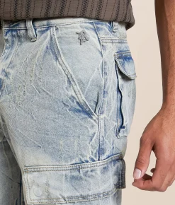 R3bel Denim Relaxed Cargo Short Light Vintage New