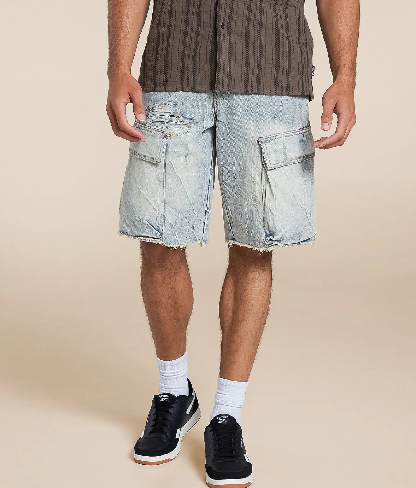 R3bel Denim Relaxed Cargo Short Light Vintage New
