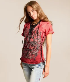 Tops | Affliction Requiem Steel Lace T-Shirt Coral Paradise Reactive