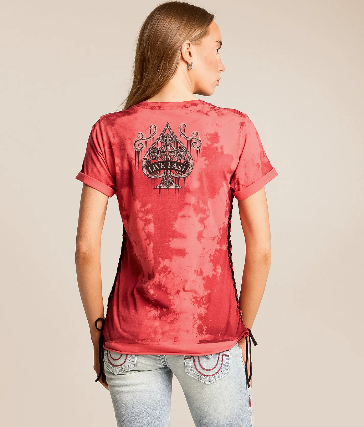 Tops | Affliction Requiem Steel Lace T-Shirt Coral Paradise Reactive