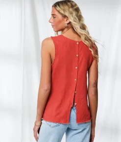 BKE Resort Edit - Back Button Tank Top Cardinal Online