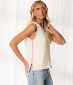 Tops | BKE Resort Edit - Contrast Trim Sweater Tank Top Cream