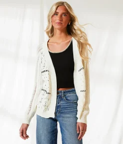 BKE Resort Edit - Crochet Cardigan Sweater Cream Online