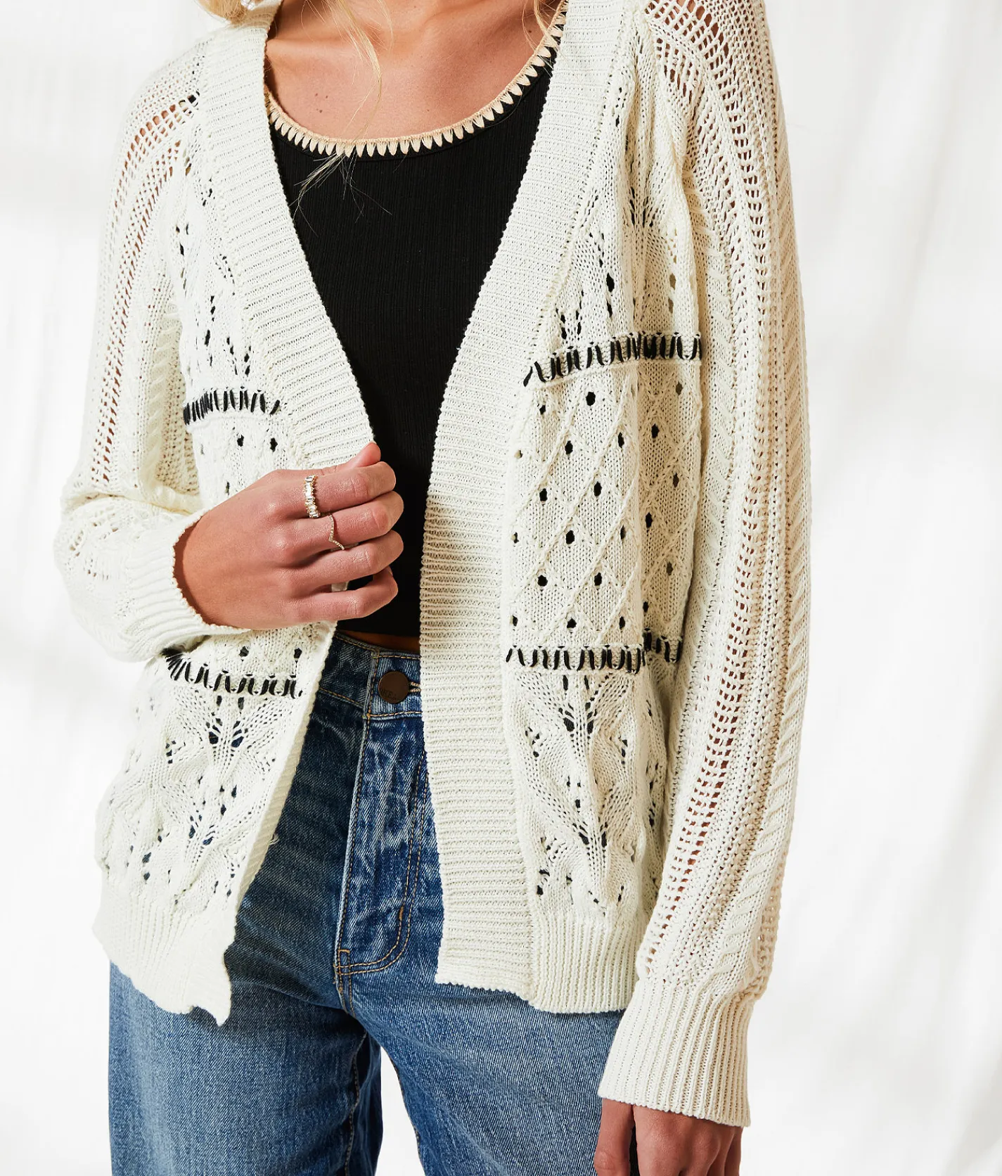 BKE Resort Edit - Crochet Cardigan Sweater Cream Online