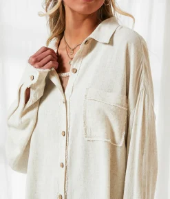 BKE Resort Edit - Linen Blend Blouse Beige Sale