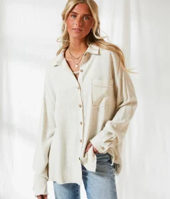 BKE Resort Edit - Linen Blend Blouse Beige Sale