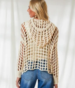 Tops | BKE Resort Edit - Open Stitch Hooded Sweater Beige