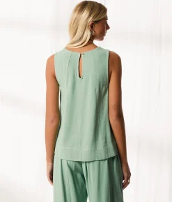 BKE Resort Edit - Pieced Woven Tank Top Green Spruce Online
