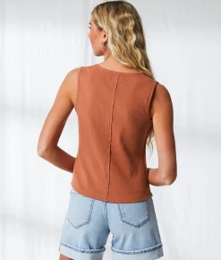 Tops | BKE Resort Edit - Ribbed Henley Tank Top Brown Patina