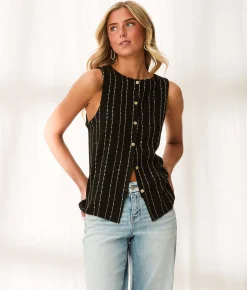BKE Resort Edit - Sequin Embroidered Tank Top Black New