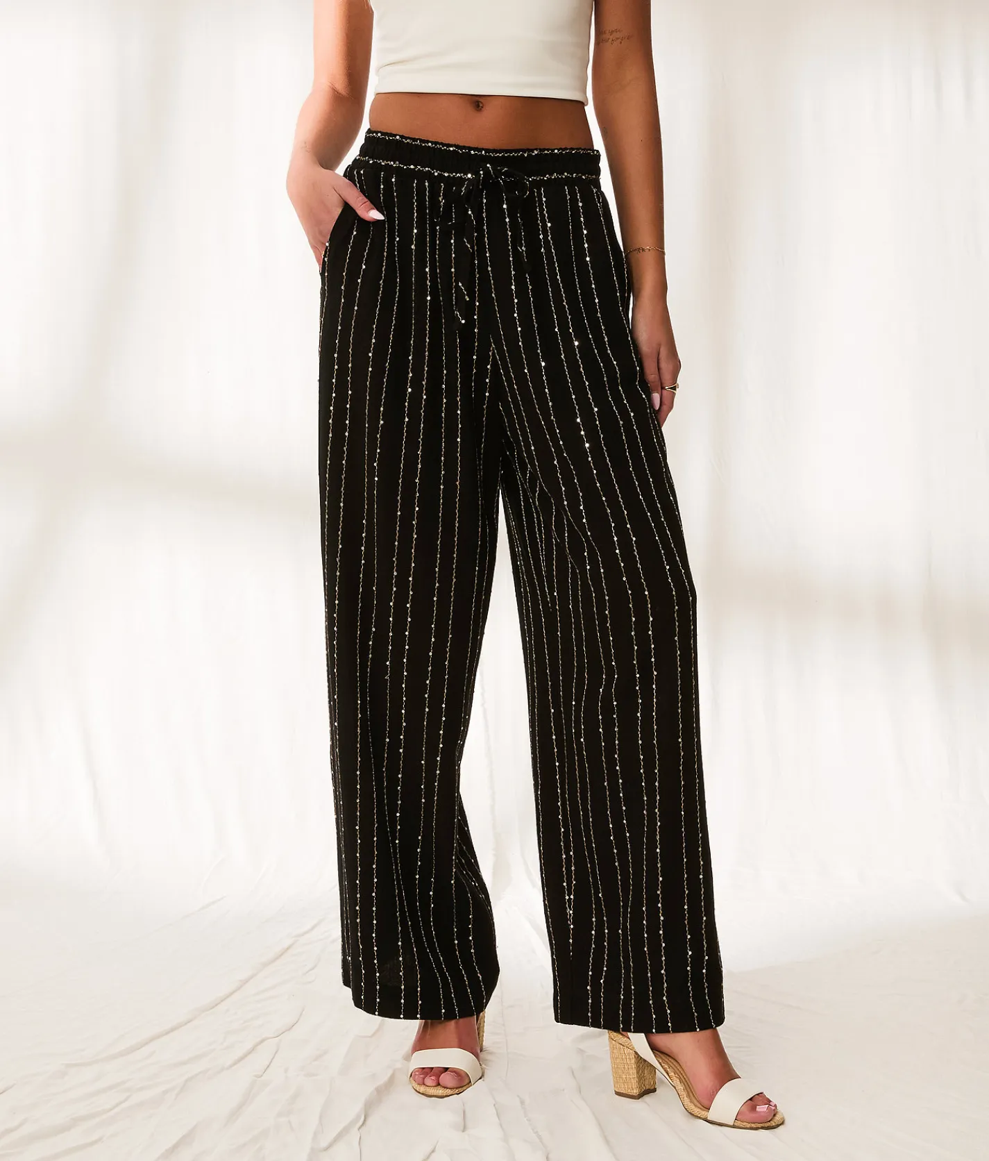 BKE Resort Edit - Sequins Embroidered Pant Black Discount