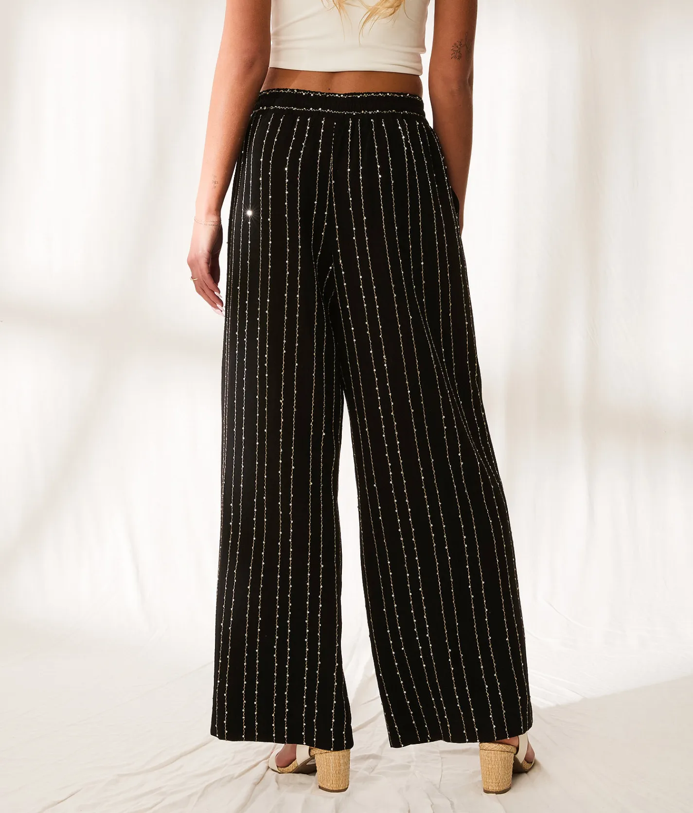 BKE Resort Edit - Sequins Embroidered Pant Black Discount